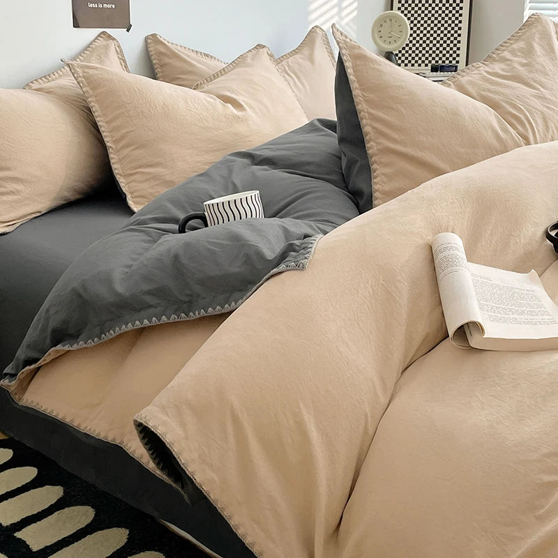 Dreamreal Washed Cotton Bedding Set – 4-Piece Flat or Fitted Sheet Set