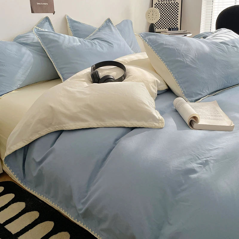 Dreamreal Washed Cotton Bedding Set – 4-Piece Flat or Fitted Sheet Set