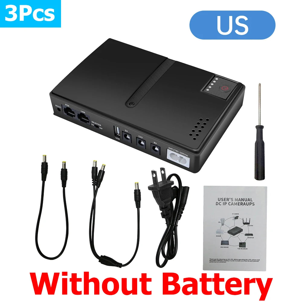 Mini UPS Backup Power Adapter — 18W / 36W, 5V/9V/12V for Routers & WiFi (No Battery)