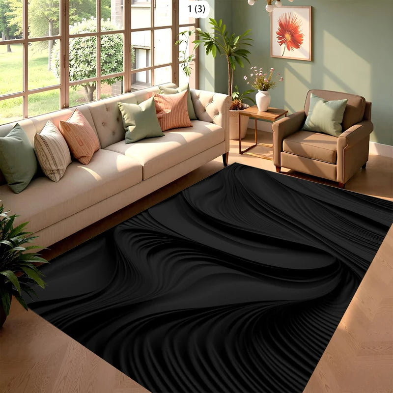 Modern Abstract Area Rug – Black & White, Non-Slip
