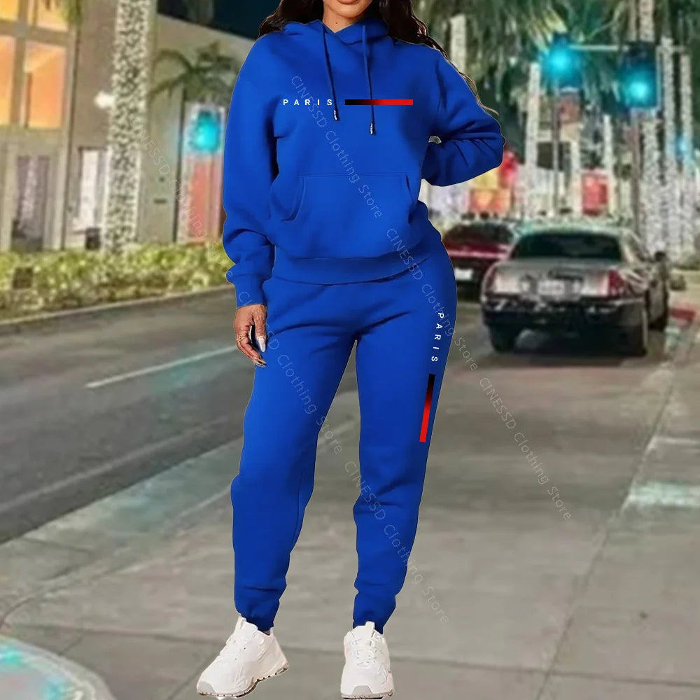 Women's Paris Print Hoodie & Pants Set — Fleece Activewear Tracksuit