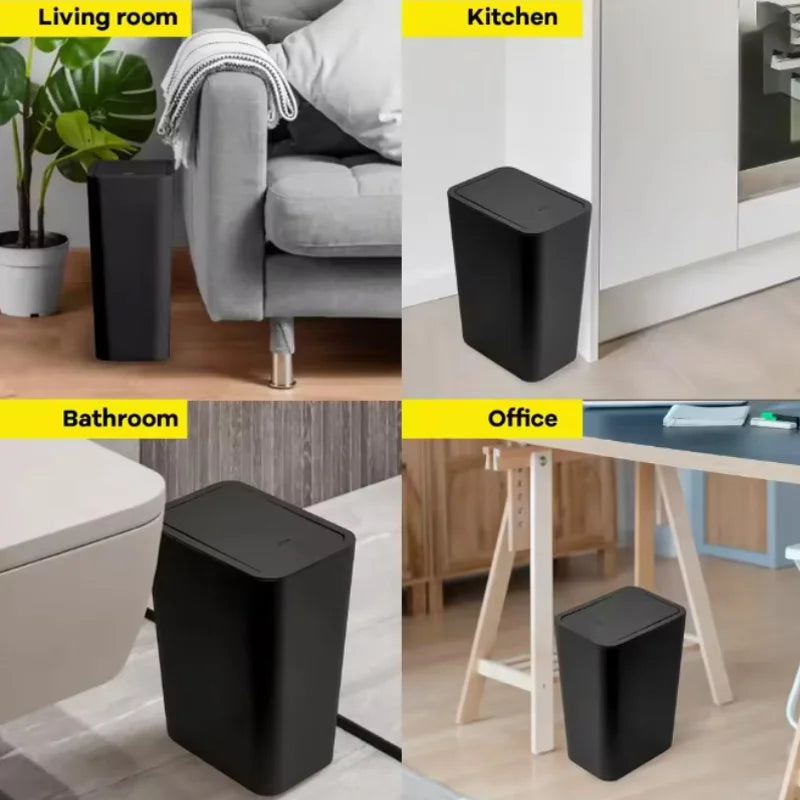 10L Slim Press-Lid Trash Can – Odor-Sealing, Lightweight