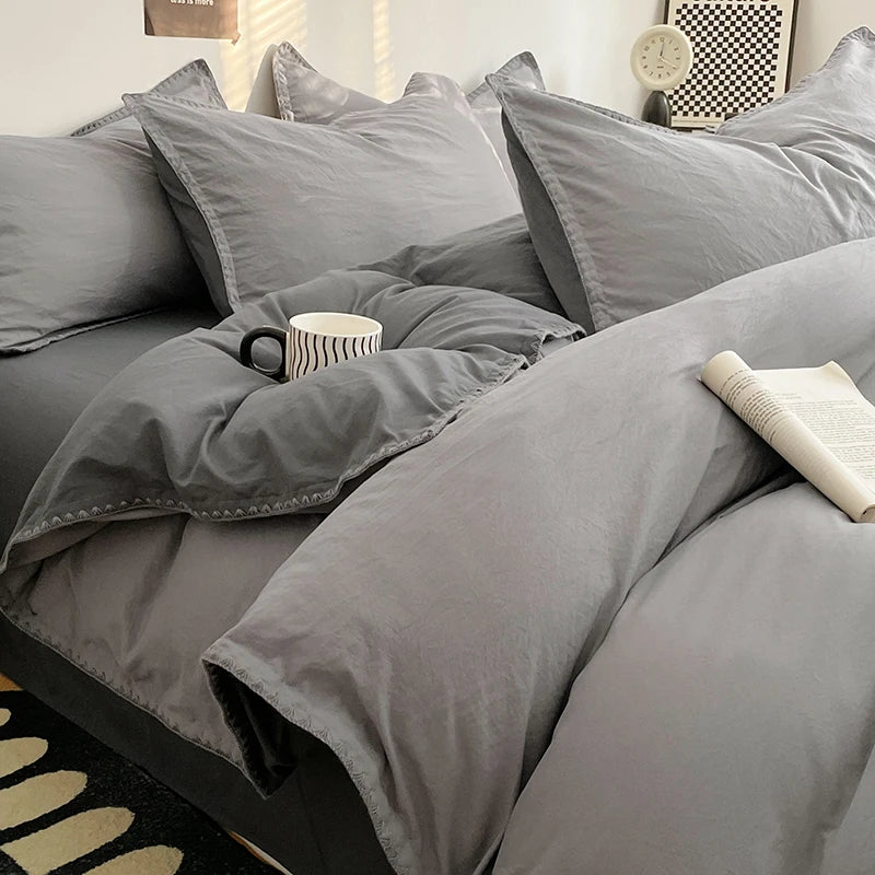 Dreamreal Washed Cotton Bedding Set – 4-Piece Flat or Fitted Sheet Set