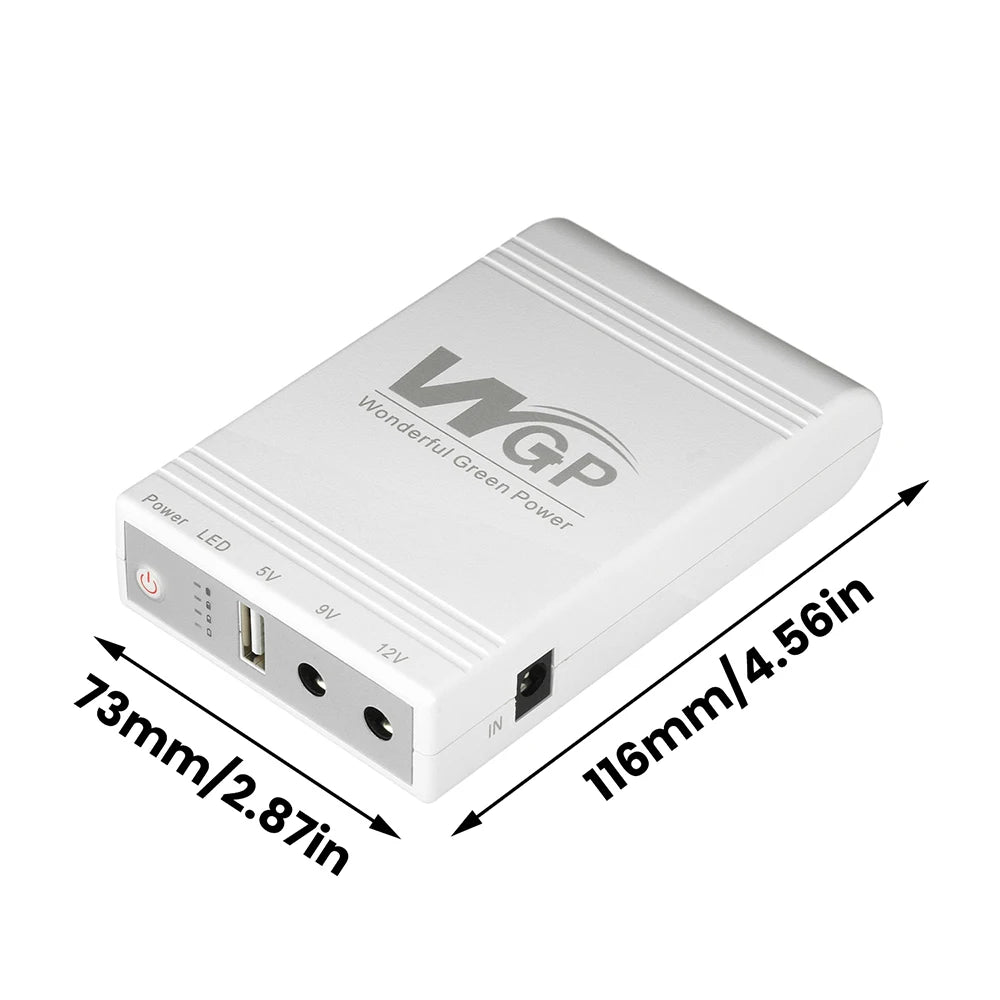 10400mAh Mini UPS Battery Backup — 24W, 5V/9V/12V for Routers, Modems & Cameras