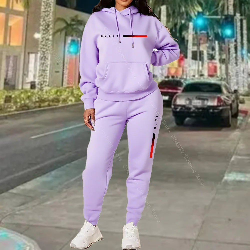 Women's Paris Print Hoodie & Pants Set — Fleece Activewear Tracksuit