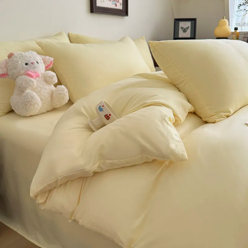 Dreamreal Washed Cotton Duvet Cover Set – 3-Piece Solid Bedding
