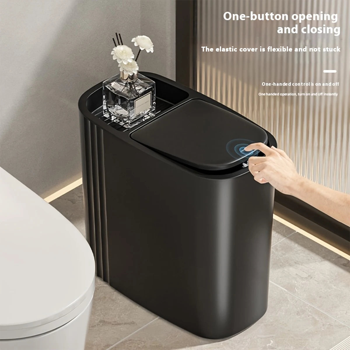 12L Odor-Sealing Press-Lid Trash Can – Slim & Compact