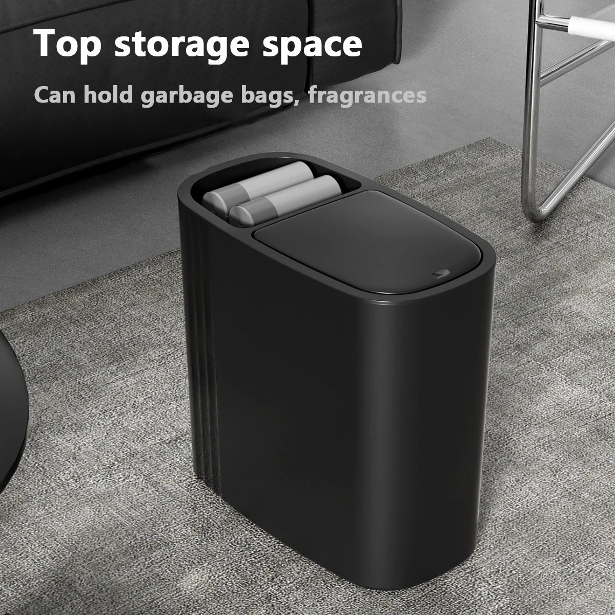 12L Odor-Sealing Press-Lid Trash Can – Slim & Compact