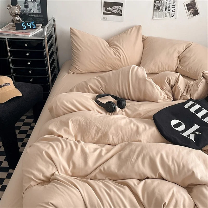 Dreamreal 100% Washed Cotton Bedding Set – 4-Piece Duvet Cover Set