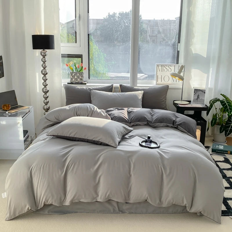 Dreamreal Washed Cotton Duvet Cover Set – 3-Piece Solid Bedding