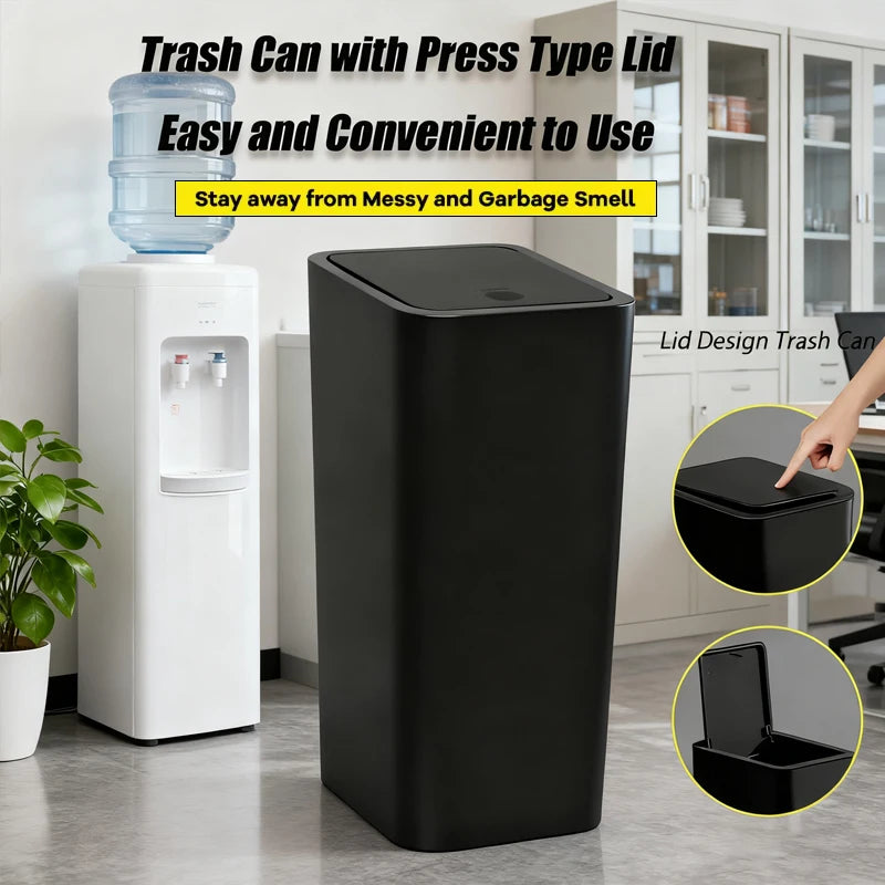 10L Slim Press-Lid Trash Can – Odor-Sealing, Lightweight
