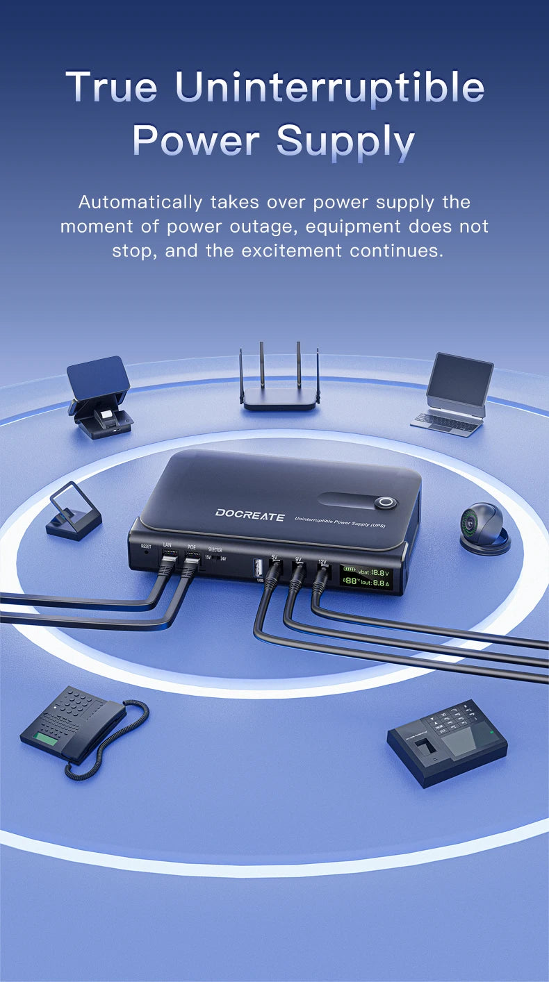 36W DC UPS Power Supply — 5V/9V/12V Backup for Routers & CCTV