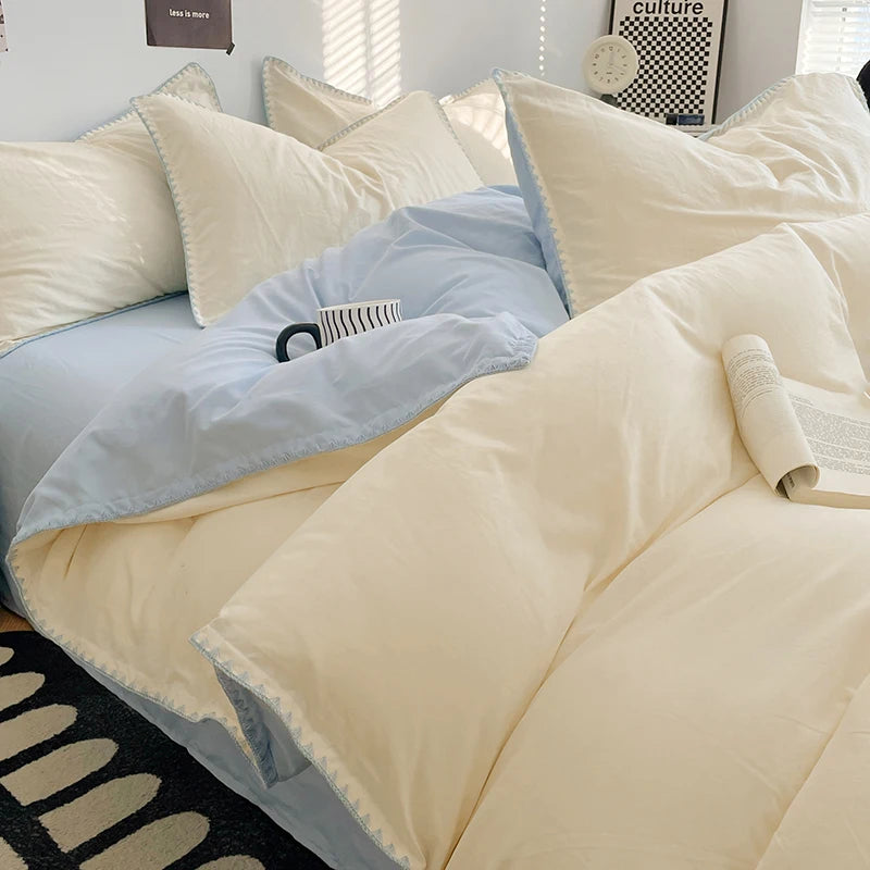Dreamreal Washed Cotton Bedding Set – 4-Piece Flat or Fitted Sheet Set