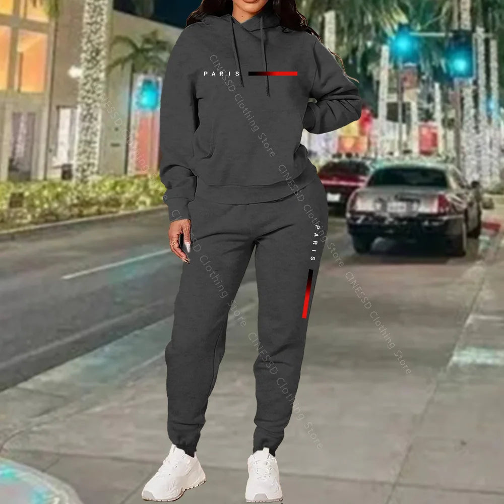 Women's Paris Print Hoodie & Pants Set — Fleece Activewear Tracksuit