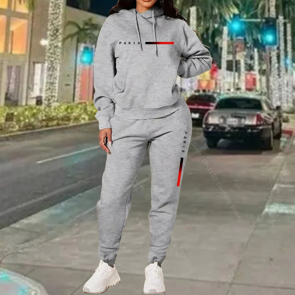 Women's Paris Print Hoodie & Pants Set — Fleece Activewear Tracksuit