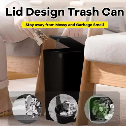 10L Slim Press-Lid Trash Can – Odor-Sealing, Lightweight