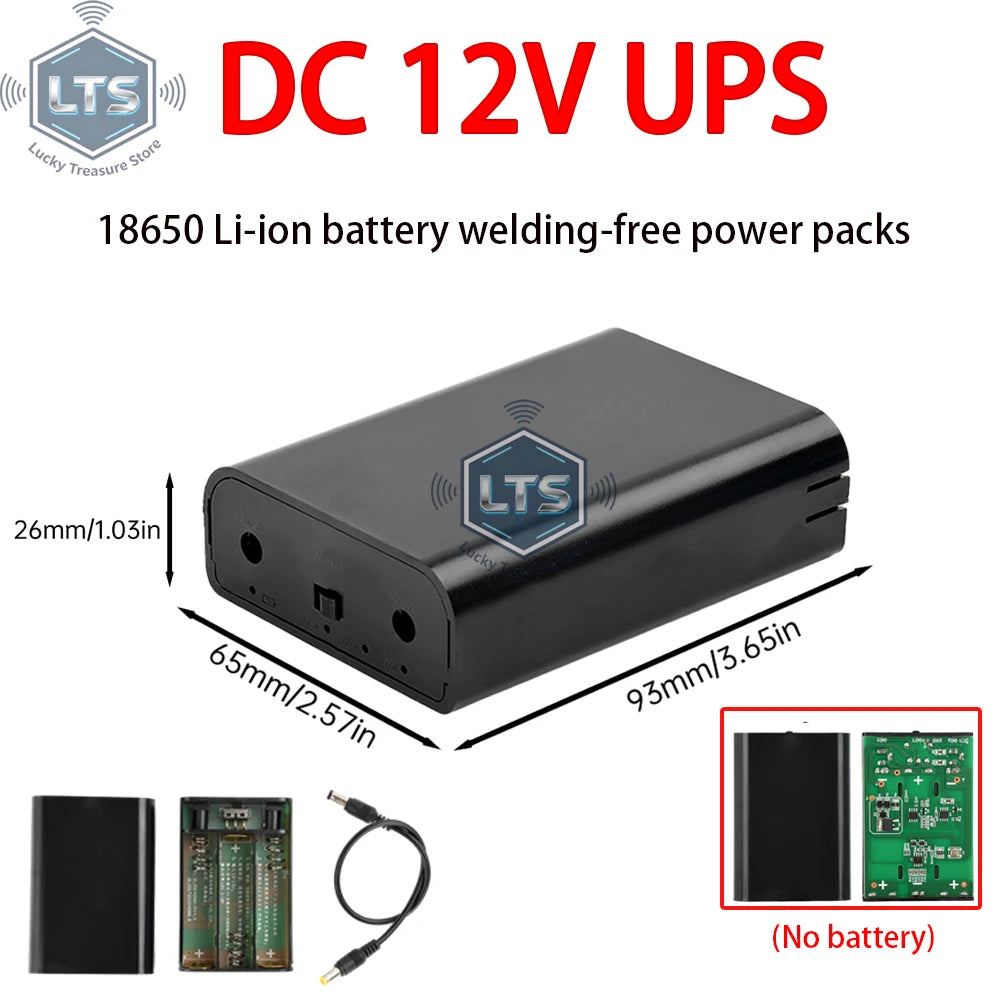 DC 12V DIY UPS Battery Box — 3×18650 Cells, 24W, True 0ms Switchover (No Battery)