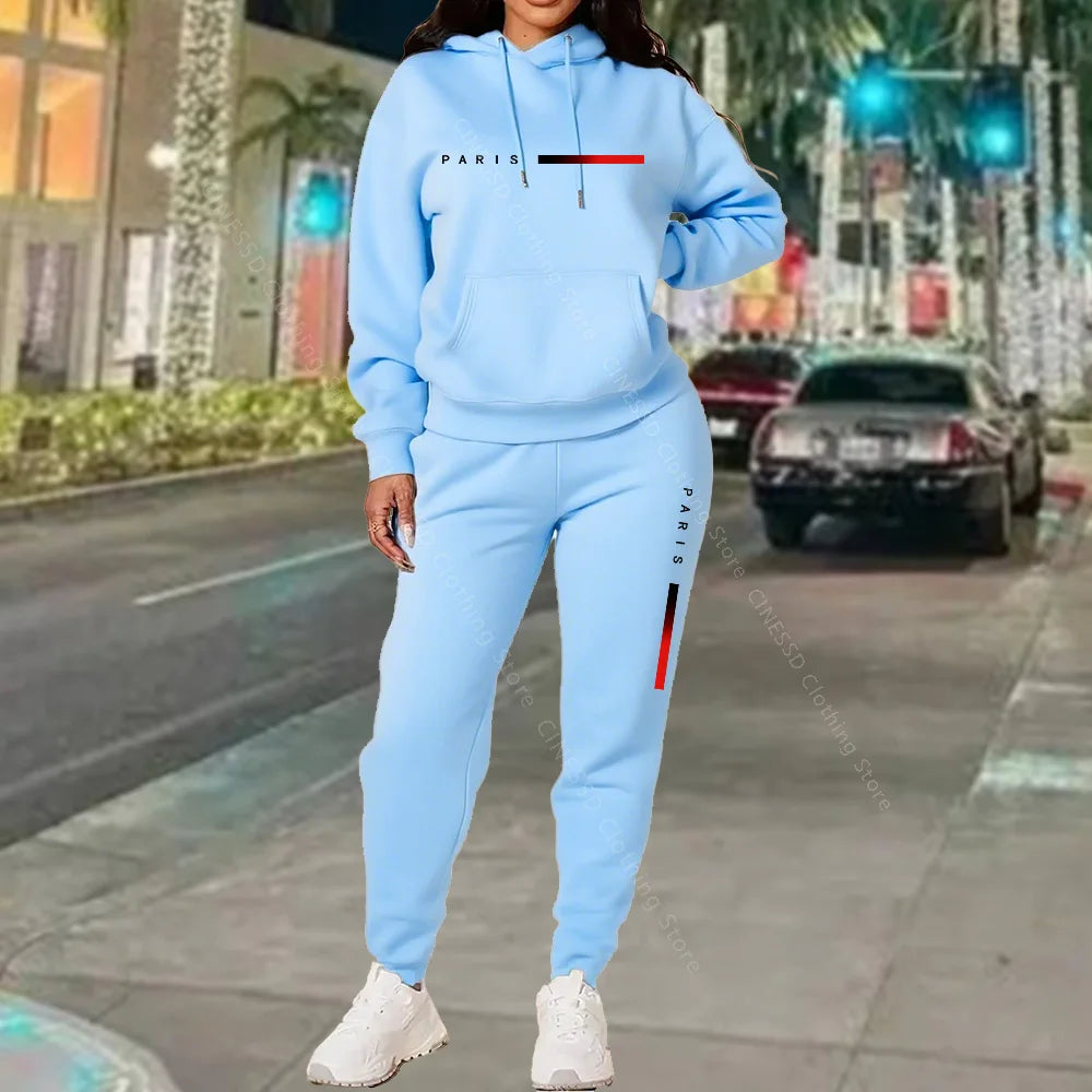 Women's Paris Print Hoodie & Pants Set — Fleece Activewear Tracksuit