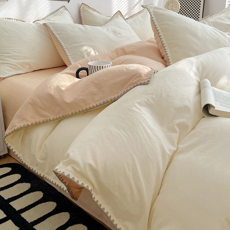 Dreamreal Washed Cotton Bedding Set – 4-Piece Flat or Fitted Sheet Set