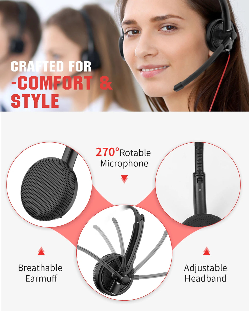 NUBWO HW01 Wired Headset with Noise-Cancelling Mic – USB & 3.5mm