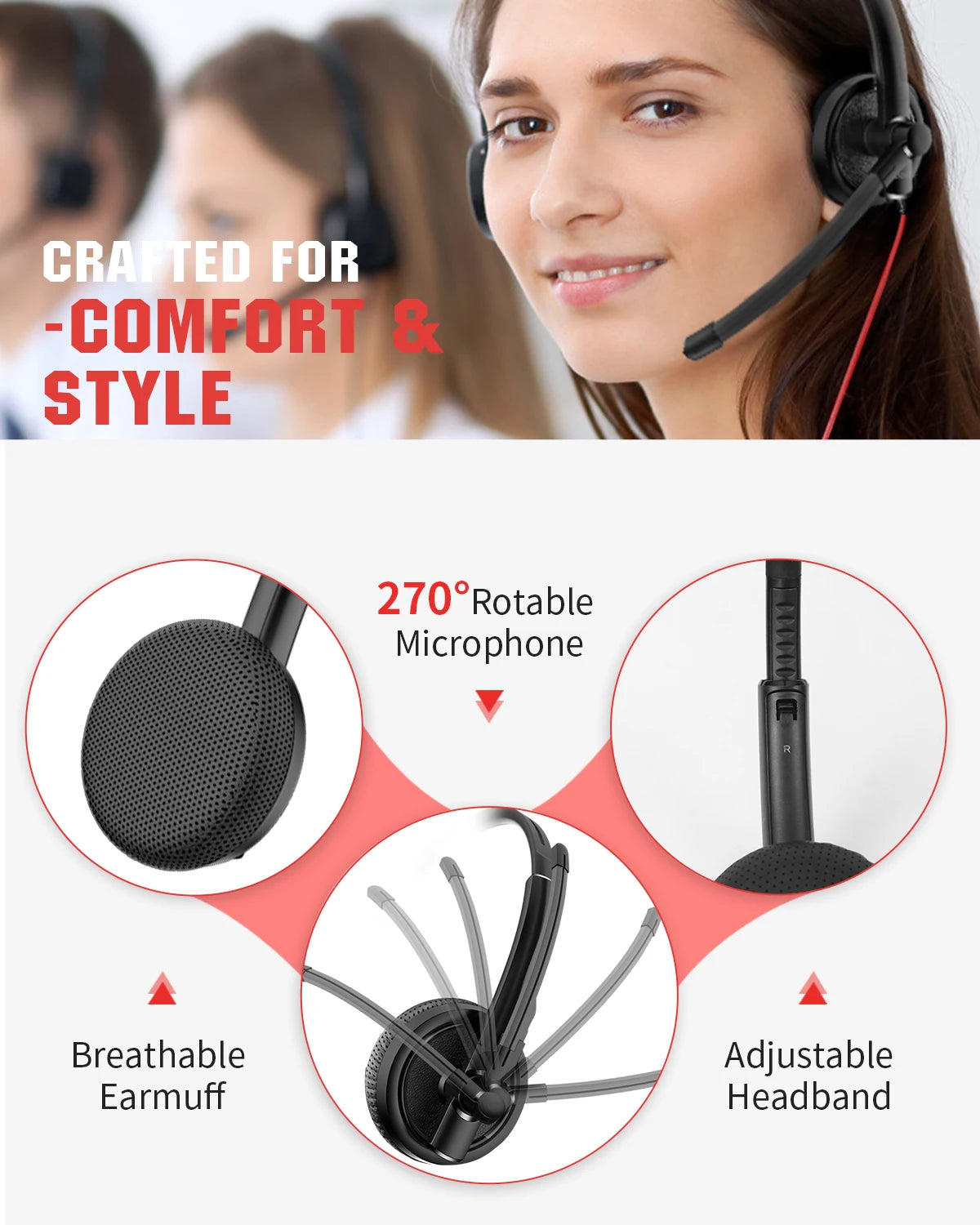 NUBWO HW01 Wired Headset with Noise-Cancelling Mic – USB & 3.5mm