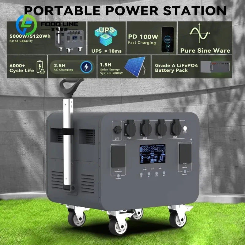 5120Wh Portable Power Station – Solar Generator with Pure Sine Wave