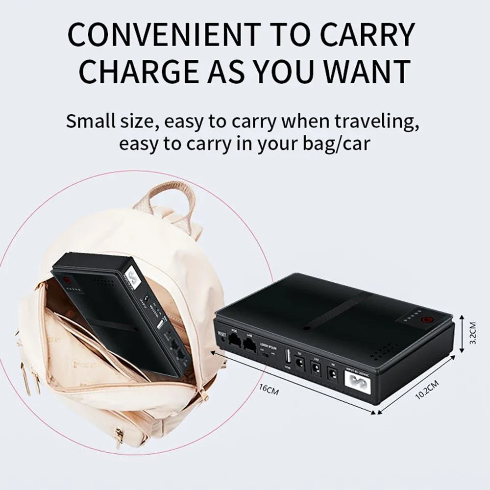 Portable UPS Power Bank — 8800mAh / 10400mAh with DC 12V/9V/5V Output for Routers & Security Systems
