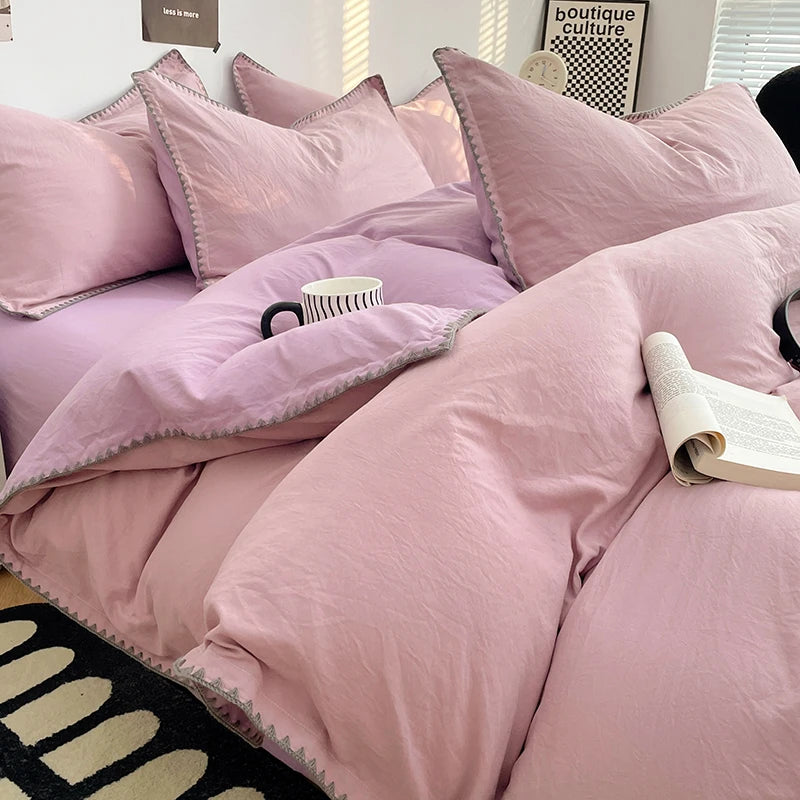 Dreamreal Washed Cotton Bedding Set – 4-Piece Flat or Fitted Sheet Set