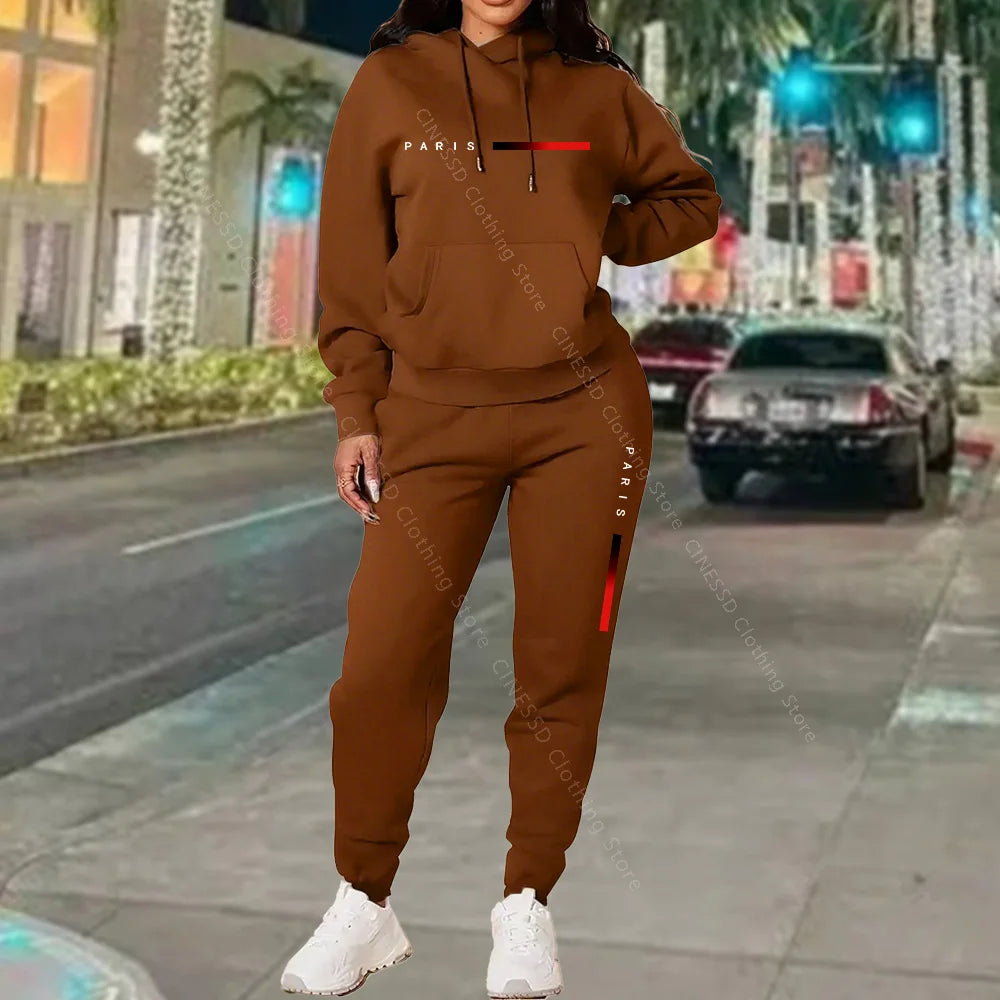 Women's Paris Print Hoodie & Pants Set — Fleece Activewear Tracksuit