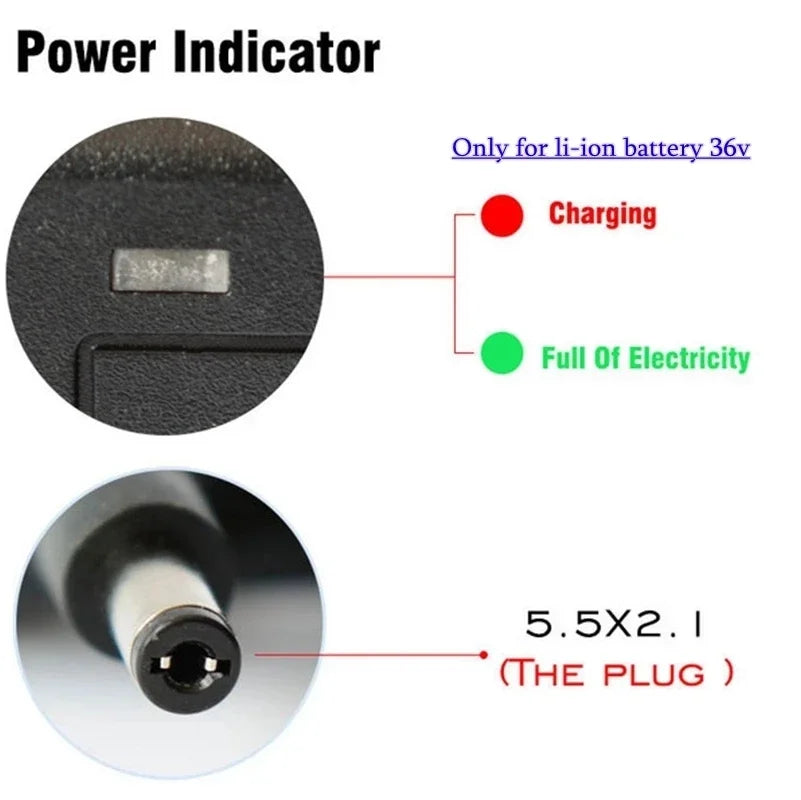36V 2A Smart Lithium Battery Charger – DC42V, EU/US Plug