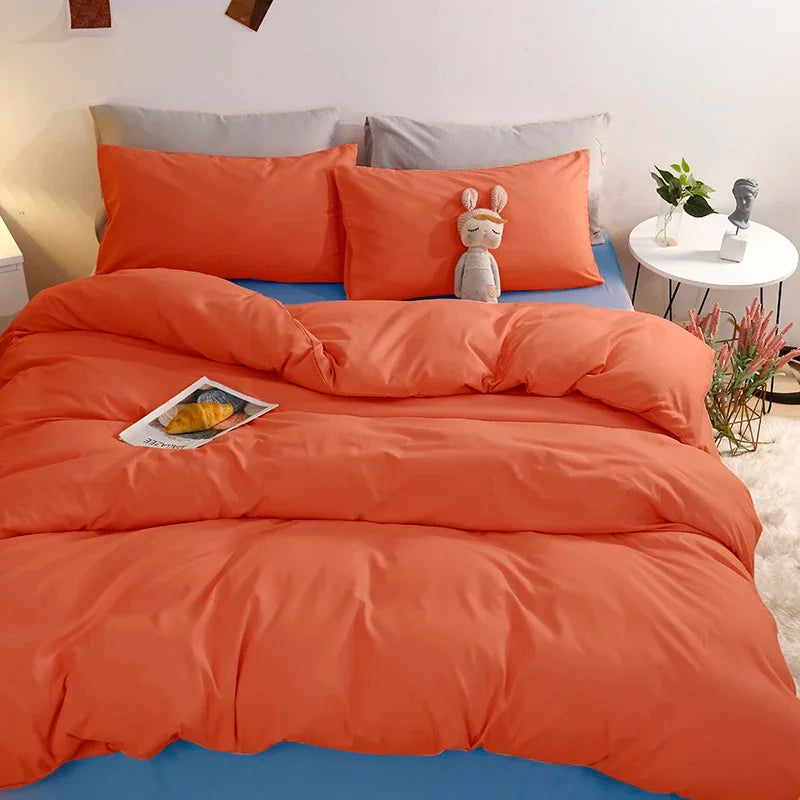 100% Washed Cotton 4-Piece Bedding Set – Soft Duvet Cover with Flat Sheet