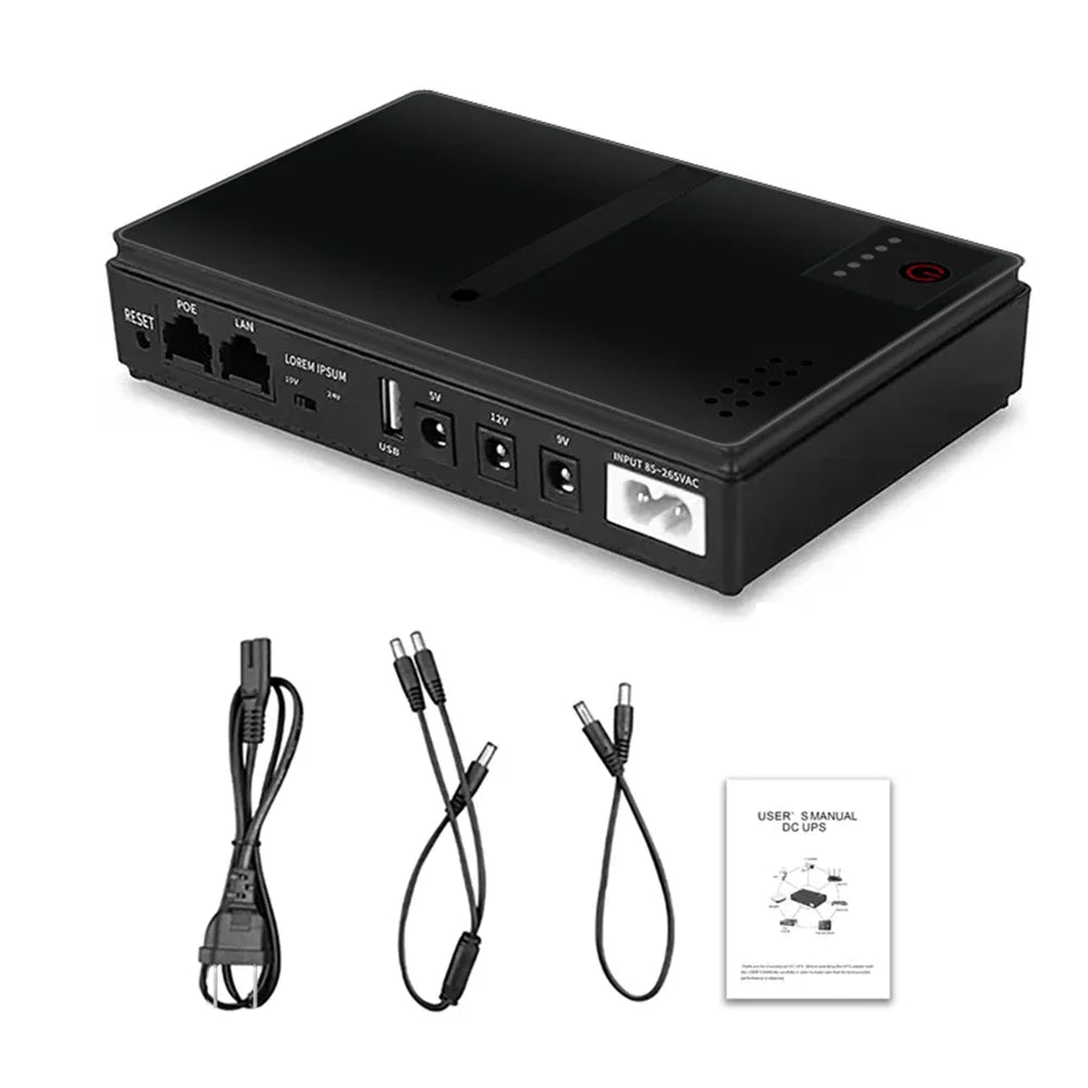 Portable UPS Power Bank — 8800mAh / 10400mAh with DC 12V/9V/5V Output for Routers & Security Systems