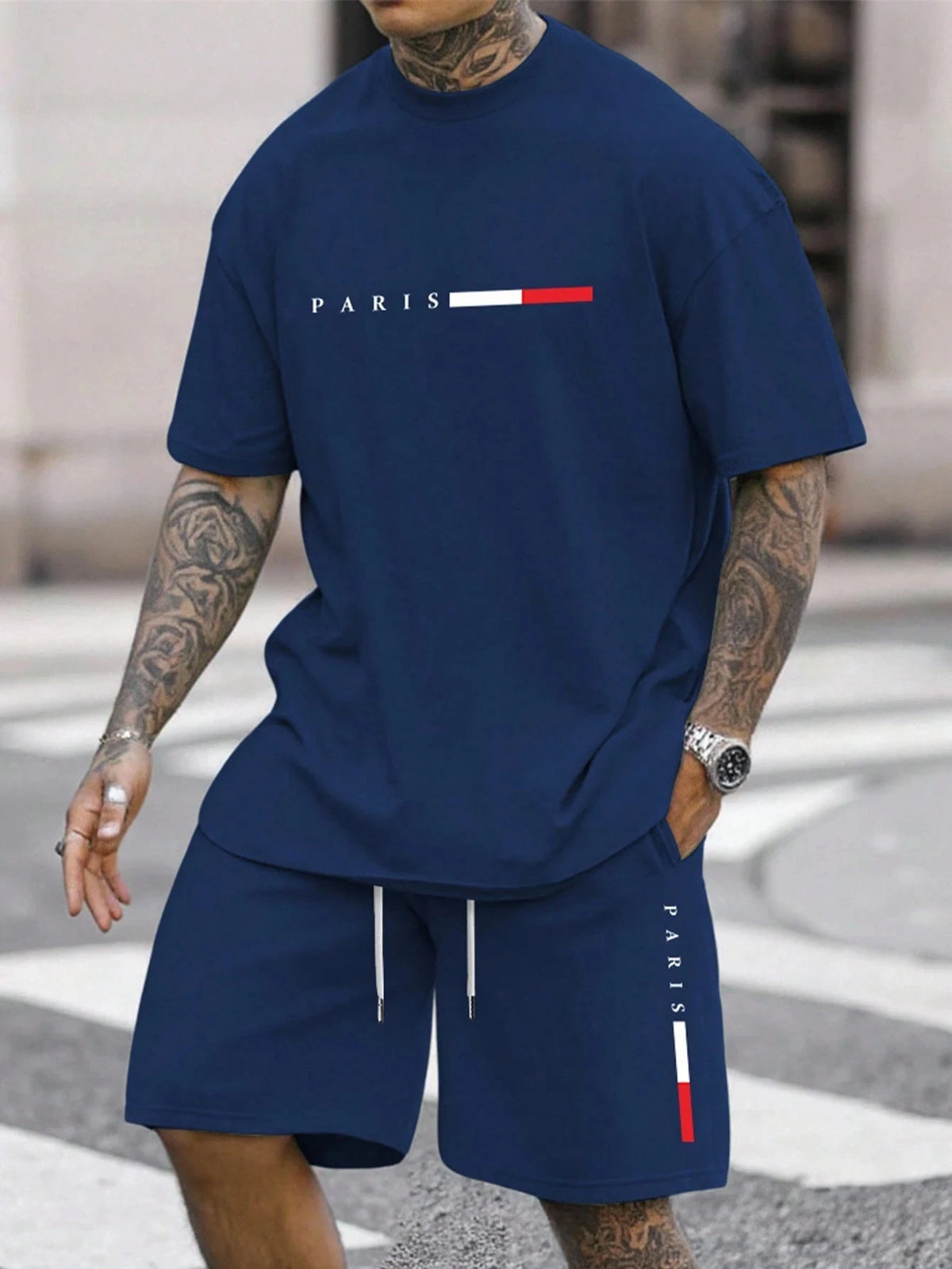 Men's 2-Piece Print Tracksuit Set — Short Sleeve Shirt & Shorts (S–6XL)