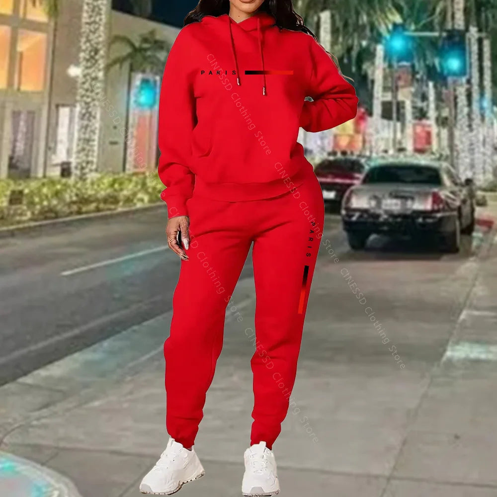 Women's Paris Print Hoodie & Pants Set — Fleece Activewear Tracksuit