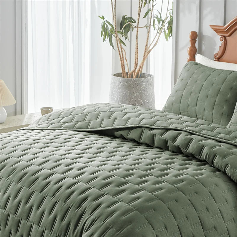 Quilted Bedspread Coverlet Set – 3-Piece All-Season Comforter with Pillow Shams