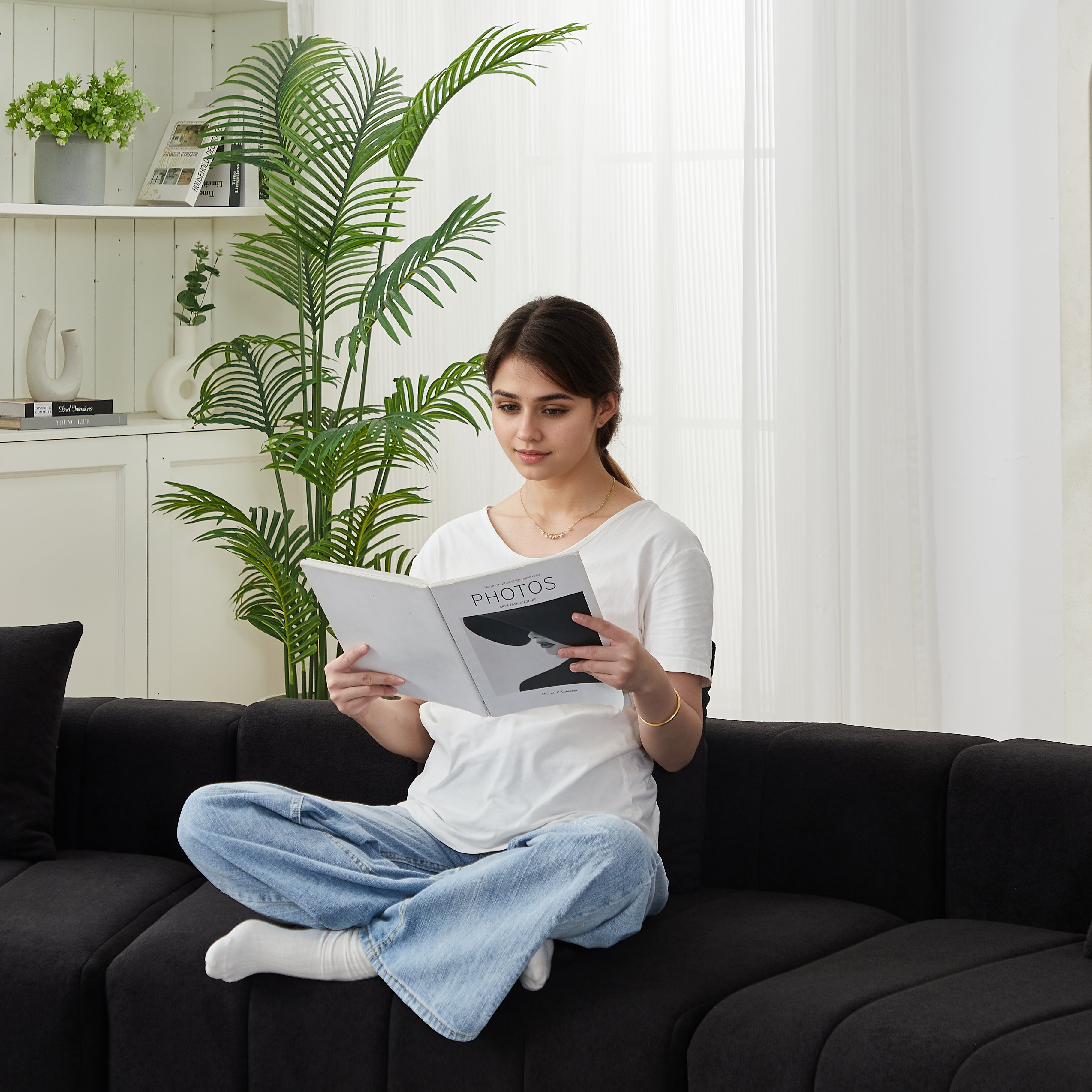 Chenille Sectional Sofa With 2 Pillows,Symmetrical Modular Sofa Sectional For Bedroom, Living Room, Office For Leisure Or Nap, Reading Room, And Lobby