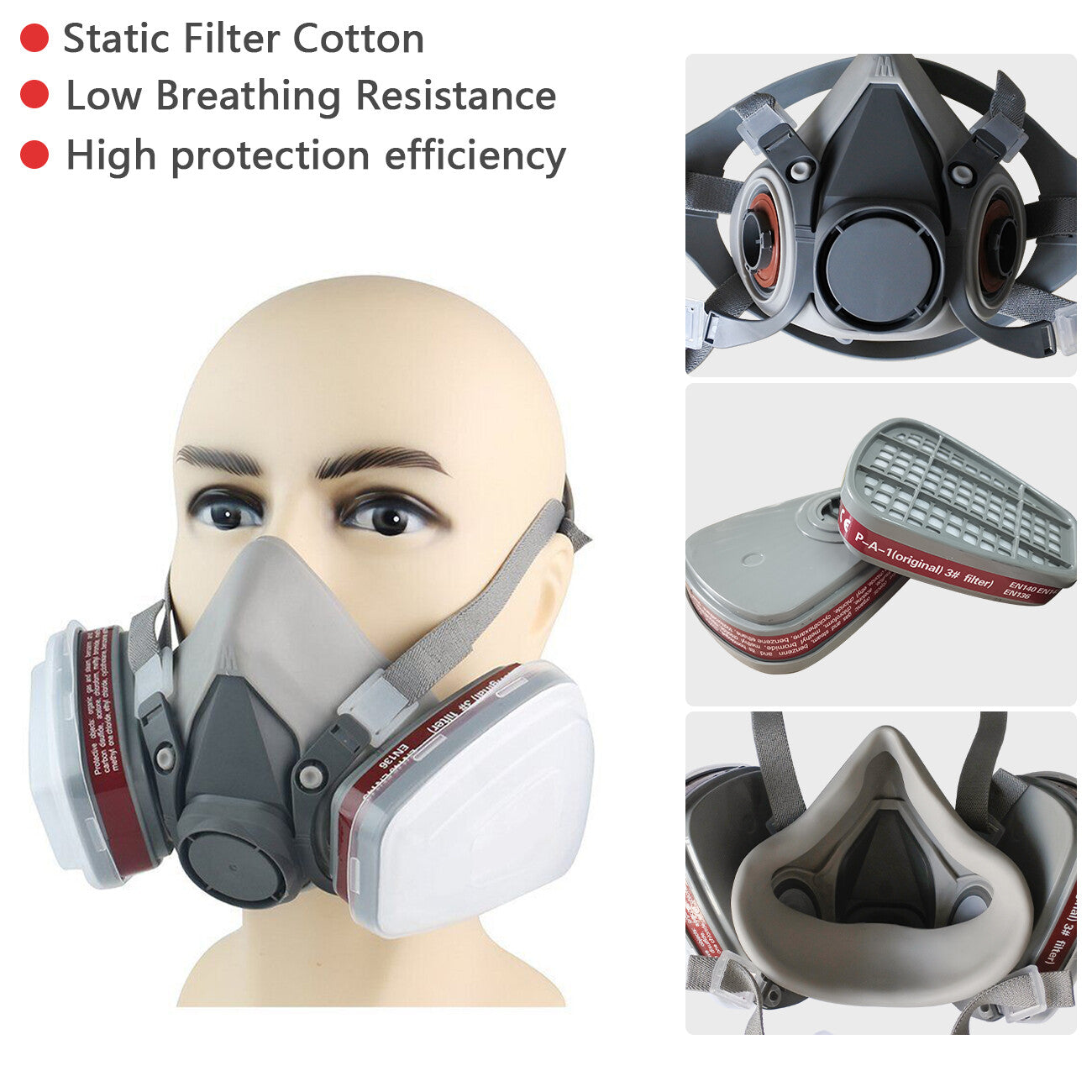 7in1 Half Face Gas Mask Facepiece Spray Painting Respirator Reusable Safety Suit For 6200 With Filter Chemical And Other Work Protection
