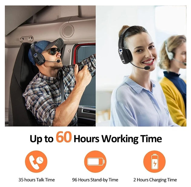 Trucker Bluetooth 5.2 Wireless Headset With Noise Cancelling Mic For Phones PC