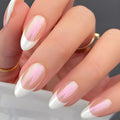 White French Tip Press-On Nails – Medium Almond, 24 Pcs
