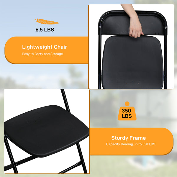 4 Pieces Black Injection-molded Classic Style Courtyard Plastic Folding Chairs